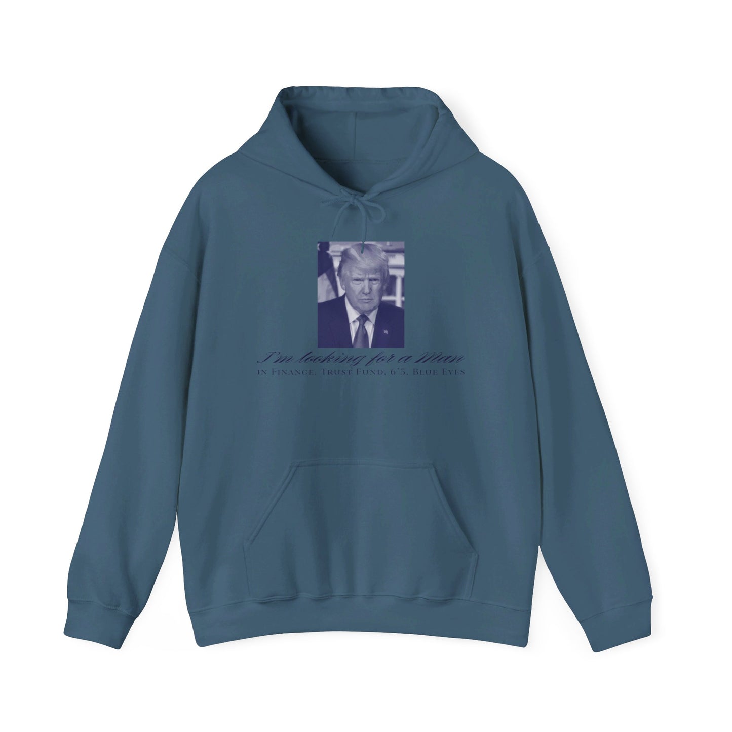 I'm Looking For A Man In Finance Trump Unisex Print Hooded Sweatshirt - Blue